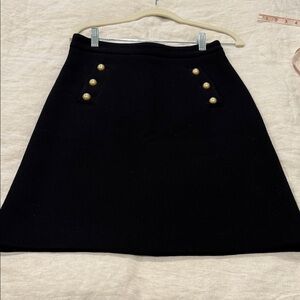 Midnight Navy A-Line Skirt; pockets with scalloped edge and Gold Button Detail